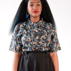 Everyday Jane CASSIE CAMP SHIRT - WILD JUNGLE PRINT-NWT